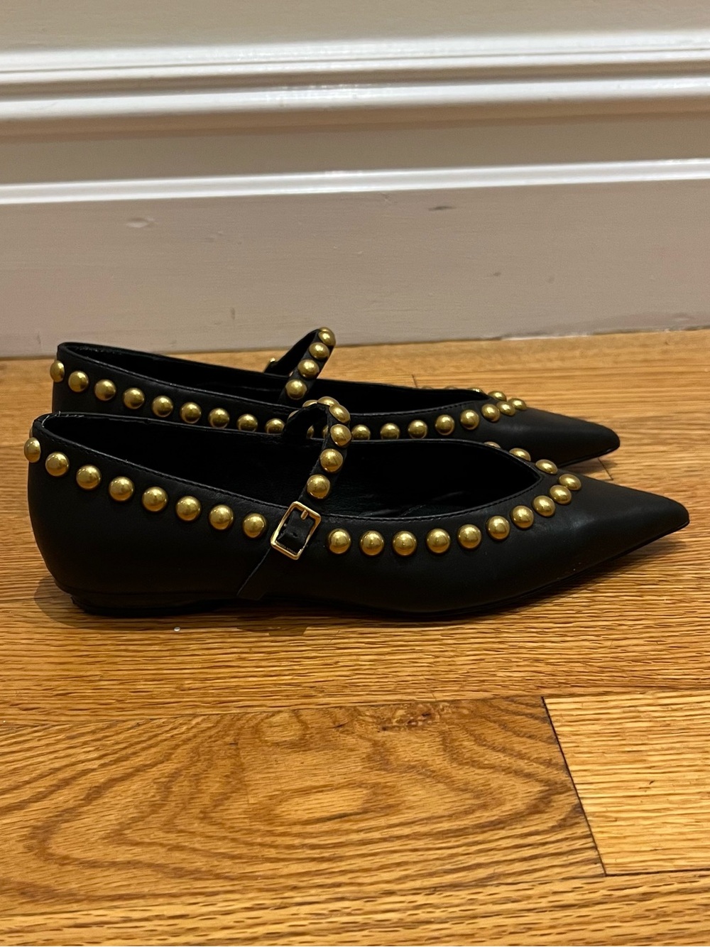Rebecca Minkoff Pointed Gold-Studded Milan Mary Jane Flats - Women's - Size 6